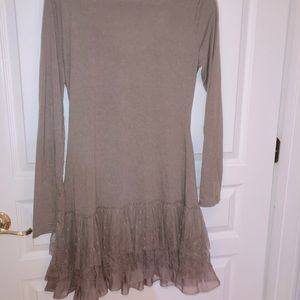 Oatmeal colored drop waist dress above knee length.  Double Tulle ruffled hem